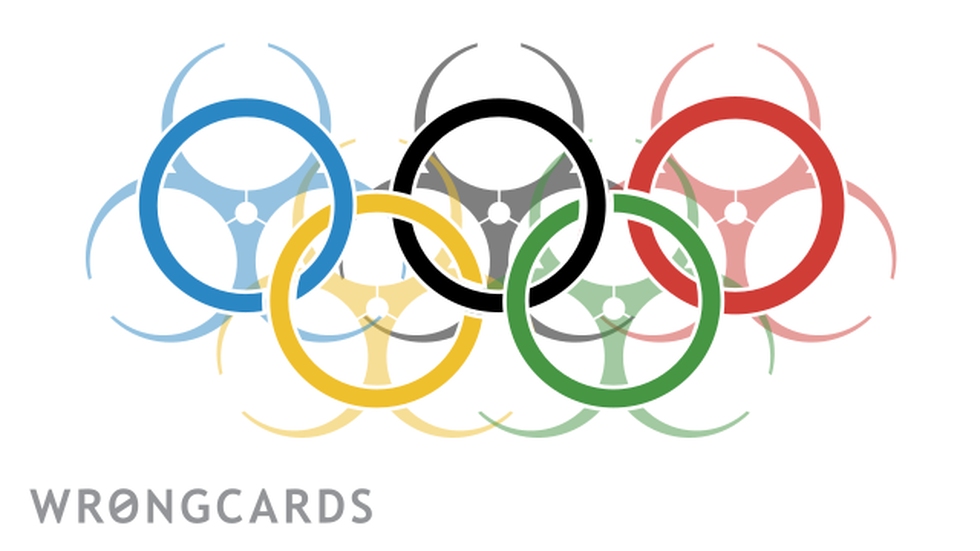 Olympics ecard with text: A picture of a the Olympic Rings as bio-hazards.