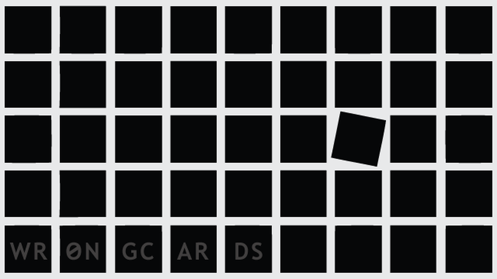 OCD ecard with text: No text, just a field of black boxes and one that is irritatingly tilted.