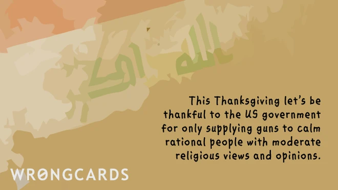 calm rational people This Thanksgiving, let's be thankful to the US government for only supplying guns to calm, rational people with moderate religious views and opinions.